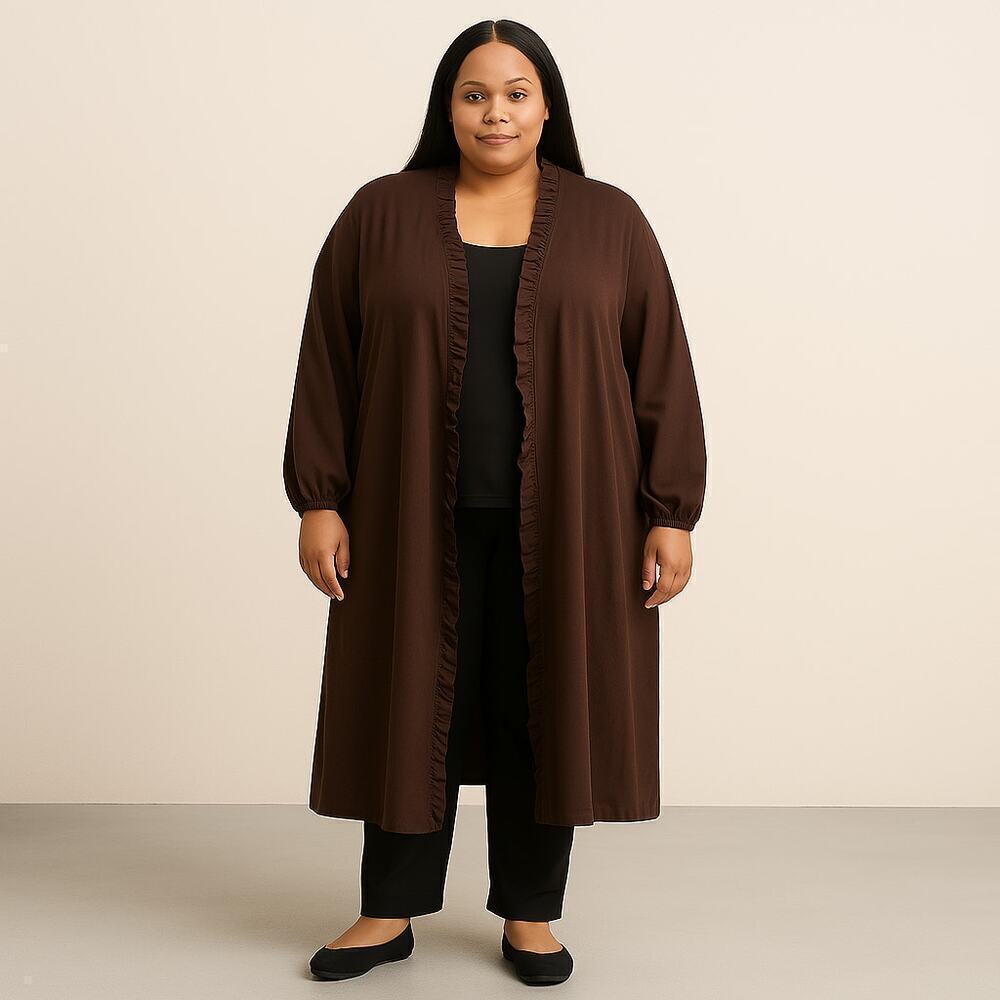 Women's Roaman's Brown Cotton & Polyester Blend Cardigan- Size 2X
